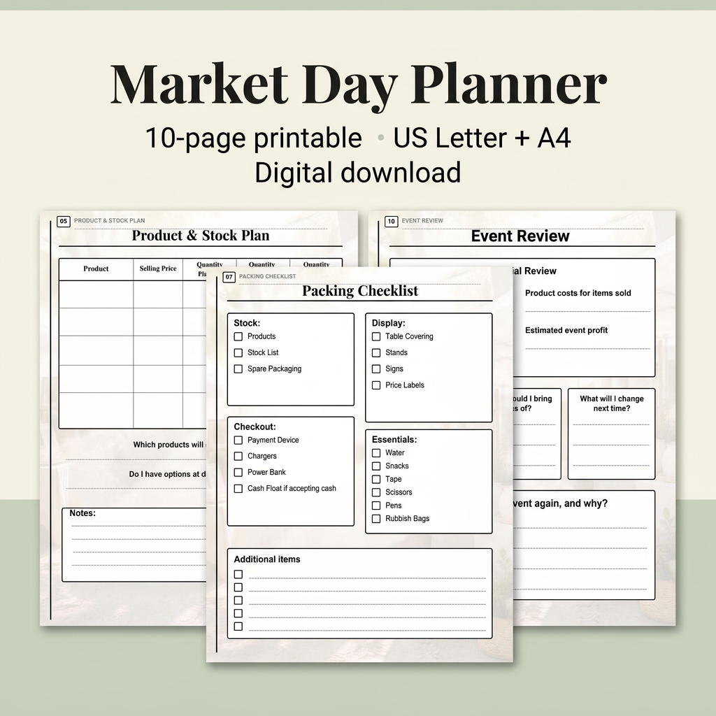 Market Day Planner for Craft Sellers | 10-Page Printable – Fr33 Your ...
